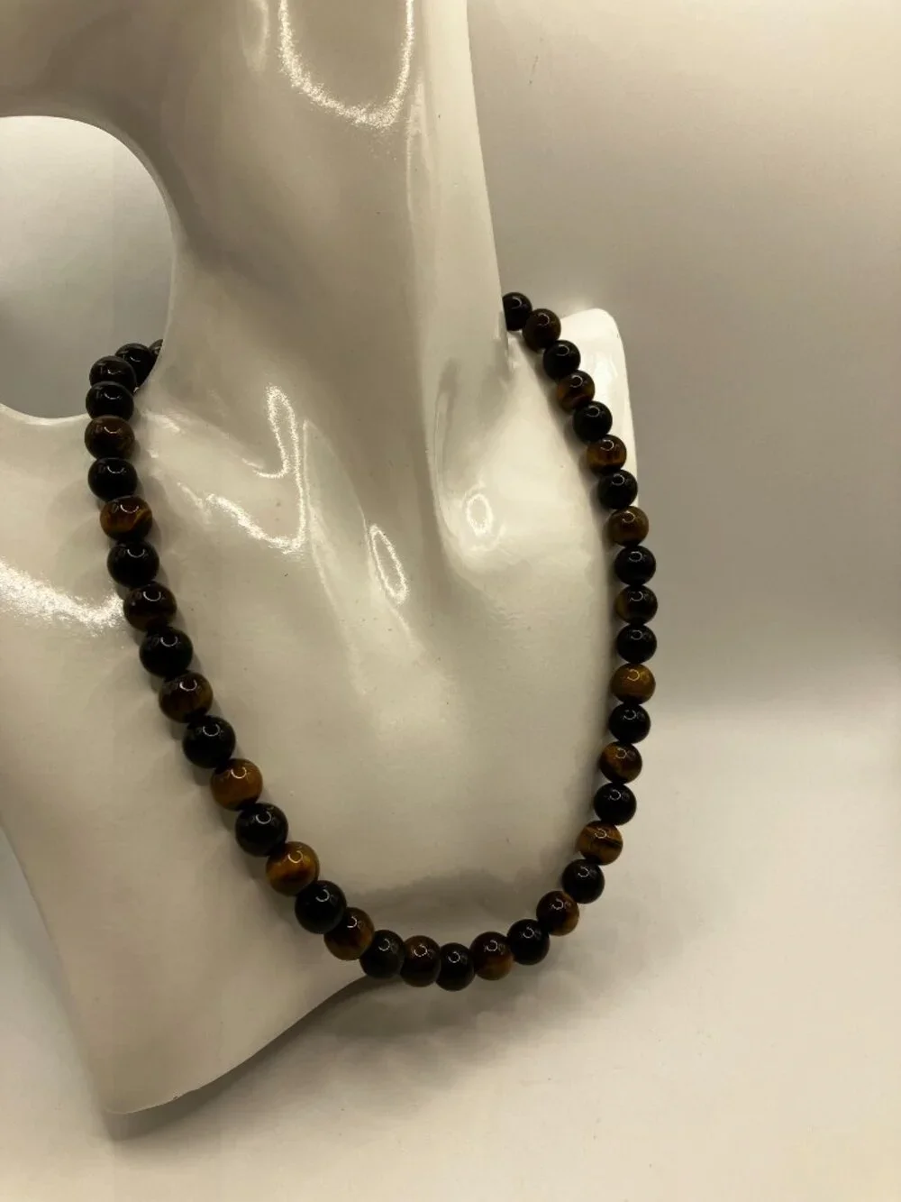 Men's Tiger Eye and Obsidian Genuine Gemstones 18.5-inch Choker Handmade NEW